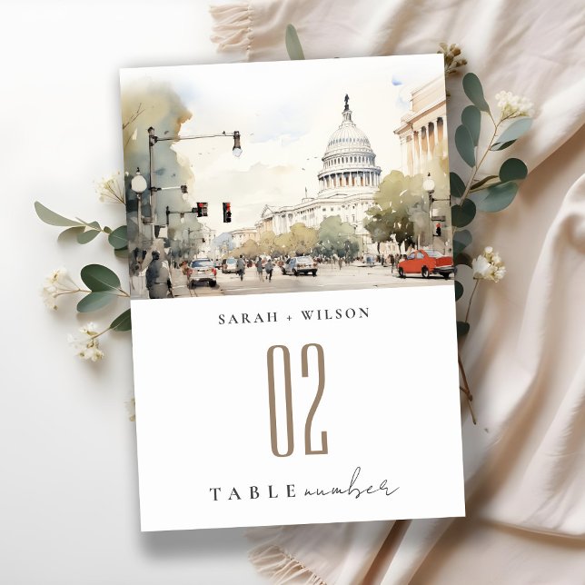 Tarjeta De Mesa Moda Mínima Washington DC, Boda de acuarela de EE. (Subido por el creador)