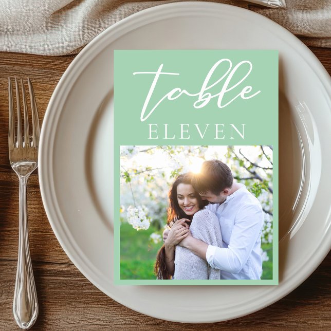 Tarjeta De Mesa Moda Mint Green Guión Blanco Pareja Boda de fotogr (Subido por el creador)