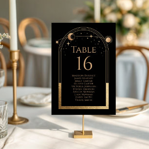 Tarjeta De Mesa Moda mística Boda de Black Gold Sun Moon Stars