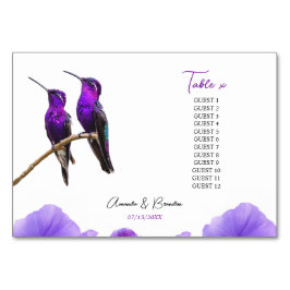 Tarjeta De Mesa Moda Morado Hummingbirds y Petales Boda