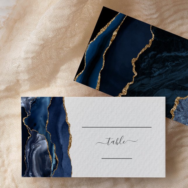Tarjeta De Mesa Moda Navy Blue Gold Agate Boda Escort (Subido por el creador)