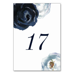 Tarjeta De Mesa Moda Navy Blue Peony Boda Floral Número de tabla