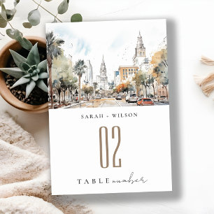Tarjeta De Mesa Moda Orlando Florida Skyline Watercolor Boda