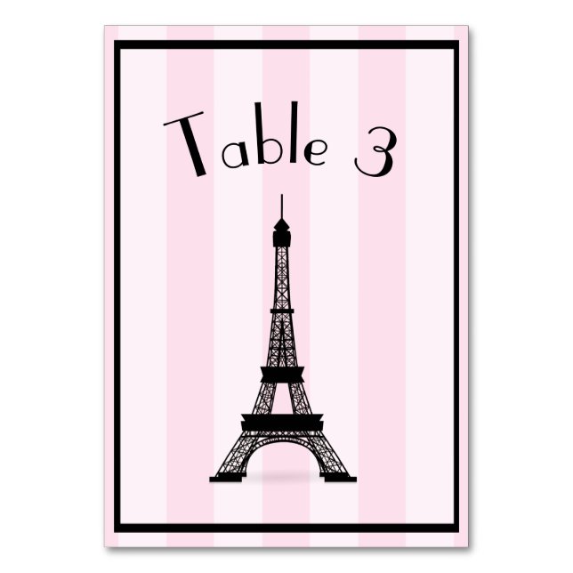 Tarjeta De Mesa Moda Parisina Banda rosa Torre Eiffel Negra (Anverso)