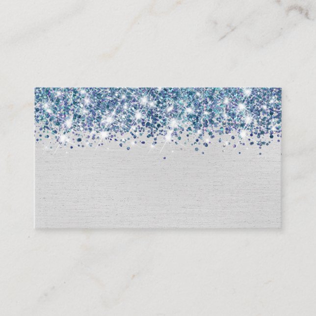Tarjeta De Mesa Moda Purpurinoso Relieve metalizado plateado azul  (Anverso)