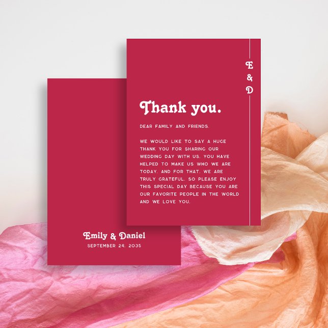 Tarjeta De Mesa Moda Retro Bright Hot Pink Boda Gracias (Subido por el creador)