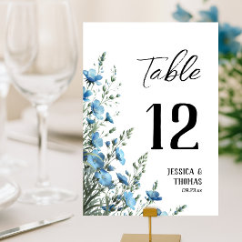 Tarjeta De Mesa Moda Rustic Dusty Blue Boho Boda de Flores Silvest