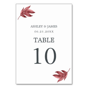 Tarjeta De Mesa Moda Script Burgundy Leaf Boda mínimo