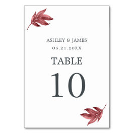 Tarjeta De Mesa Moda Script Burgundy Leaf Boda mínimo