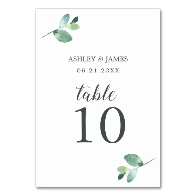 Tarjeta De Mesa Moda Script Eucalyptus Foliage Boda mínimo (Anverso)