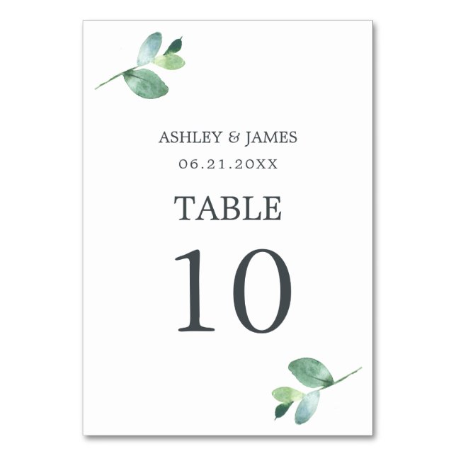Tarjeta De Mesa Moda Script Eucalyptus Foliage Boda mínimo (Anverso)