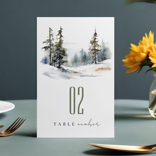 Tarjeta De Mesa Moda Winter Pine Trees Boda paisajístico de nieve (Subido por el creador)