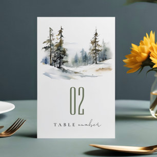 Tarjeta De Mesa Moda Winter Pine Trees Boda paisajístico de nieve