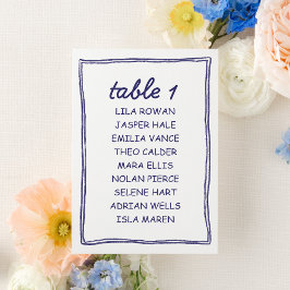Tarjeta De Mesa Modern Blue Doodle Wedding Seating Chart Card