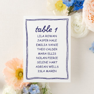 Tarjeta De Mesa Modern Blue Doodle Wedding Seating Chart Card