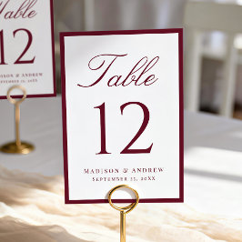 Tarjeta De Mesa Modern Burgundy Border Wedding