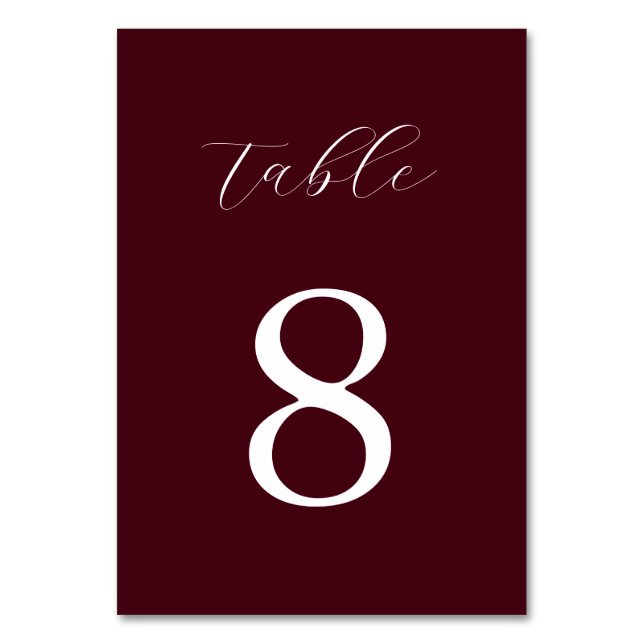 Tarjeta De Mesa Modern Burgundy Minimalist Wedding  (Anverso)