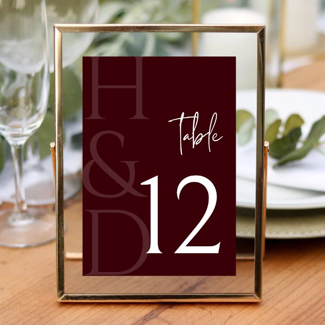 Tarjeta De Mesa Modern Burgundy Monogram Minimalist Wedding (Subido por el creador)