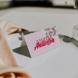 Tarjeta De Mesa Modern Colorful Red Pink Retro Wedding Place Cards
