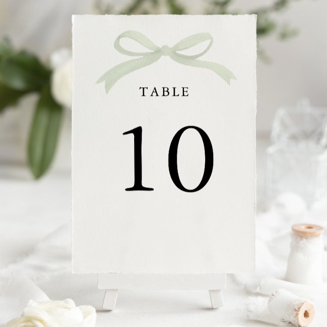 Tarjeta De Mesa Modern Elegant Sage Green Bow Wedding (Subido por el creador)