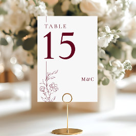Tarjeta De Mesa Modern Floral Burgundy and White Boho Wedding