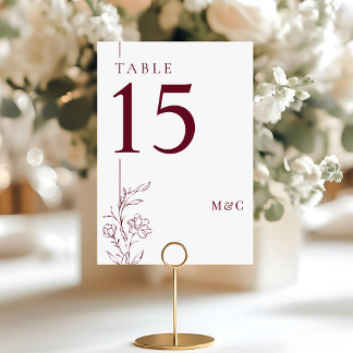 Tarjeta De Mesa Modern Floral Burgundy and White Boho Wedding