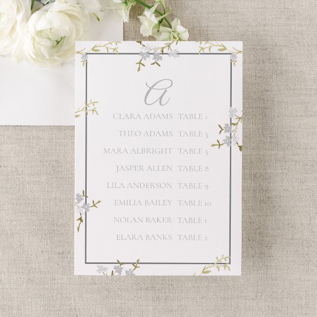 Tarjeta De Mesa Modern Floral Grey Wedding Seating Chart (Subido por el creador)