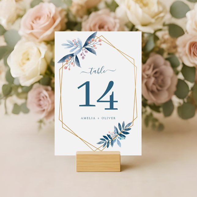 Tarjeta De Mesa Modern Geometric Dusty Blue Greenery Wedding (Subido por el creador)
