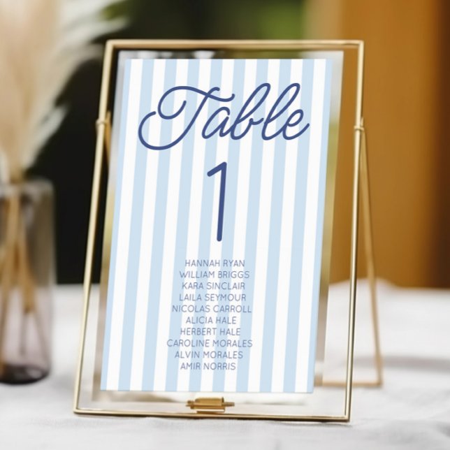 Tarjeta De Mesa Modern Minimal Minimalist Blue Stripes Wedding (Subido por el creador)