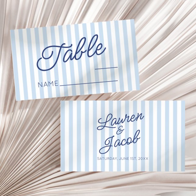 Tarjeta De Mesa Modern Minimal Minimalist Blue Stripes Wedding (Subido por el creador)