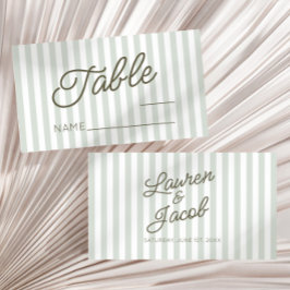 Tarjeta De Mesa Modern Minimal Minimalist Green Stripes Wedding