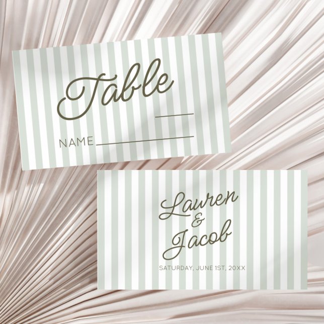 Tarjeta De Mesa Modern Minimal Minimalist Green Stripes Wedding (Subido por el creador)