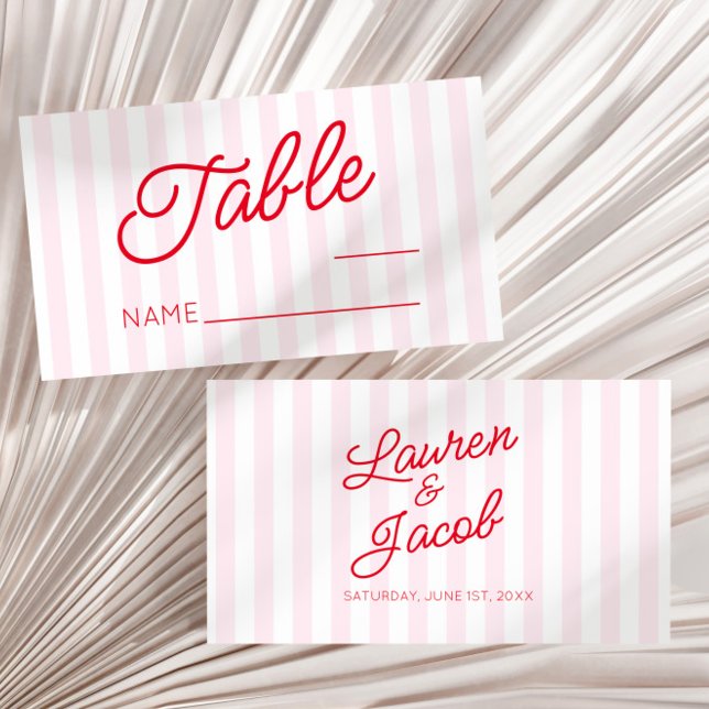 Tarjeta De Mesa Modern Minimal Minimalist Pink Stripes Red Wedding (Subido por el creador)