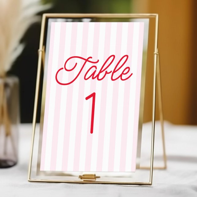 Tarjeta De Mesa Modern Minimal Minimalist Red Pink Stripes Wedding (Subido por el creador)