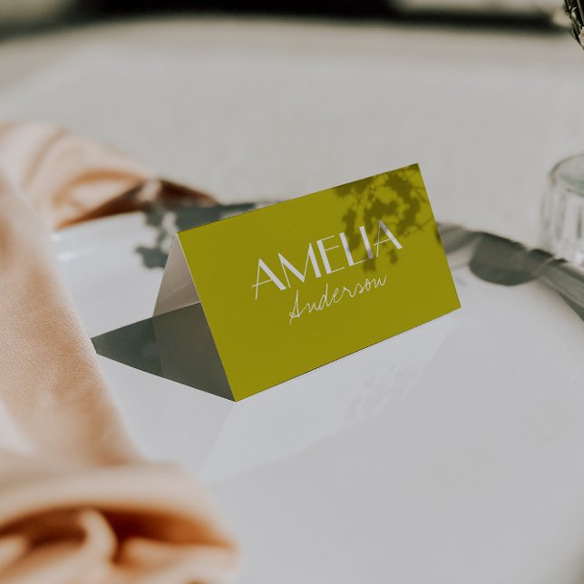 Tarjeta De Mesa Modern Minimalist Army Green Wedding Place Cards (Subido por el creador)