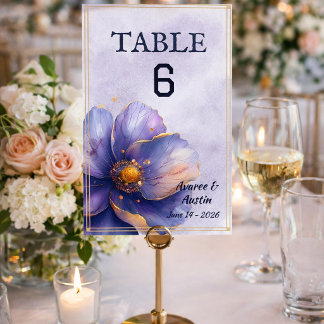 Tarjeta De Mesa Modern Minimalist Gold and Purple Wedding 