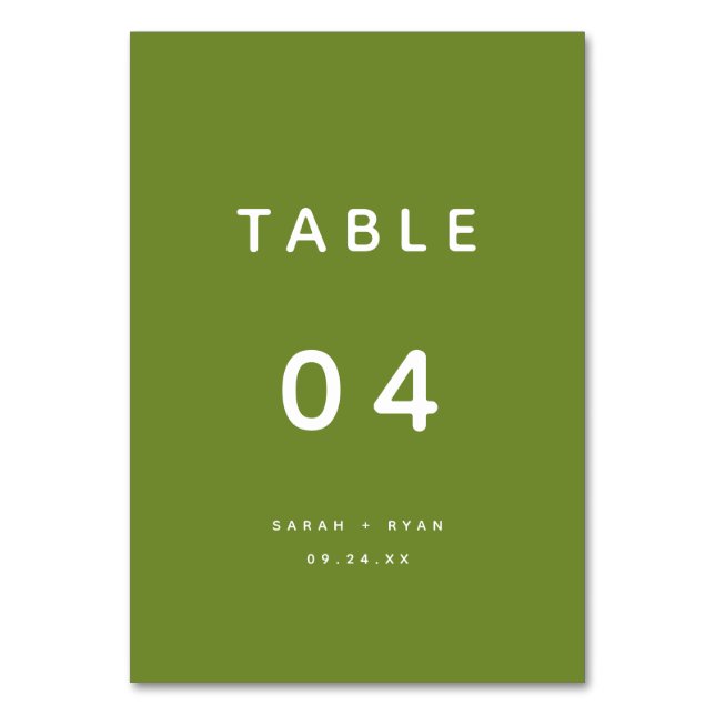 Tarjeta De Mesa Modern Minimalistic Olive Green Custom Wedding (Anverso)