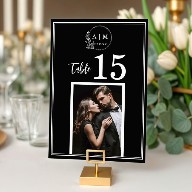 Tarjeta De Mesa Modern Monogram Photo Wedding Table Number Card (Modern Monogram Photo Wedding Table Number Card)