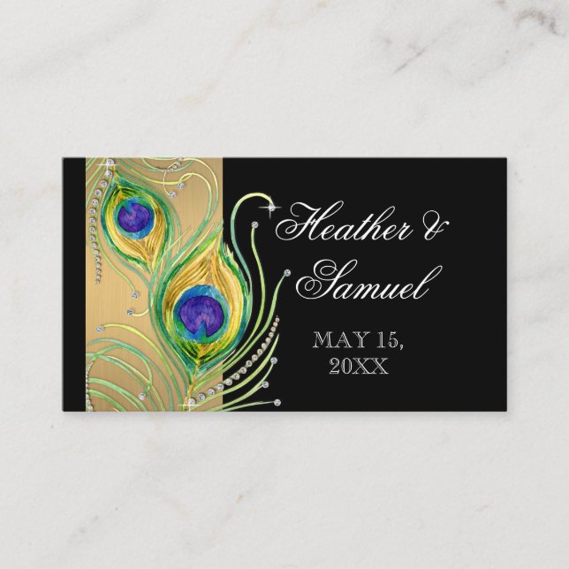 Tarjeta De Mesa Modern Peacock Feathers Faux Jewel Scrorl (Anverso)