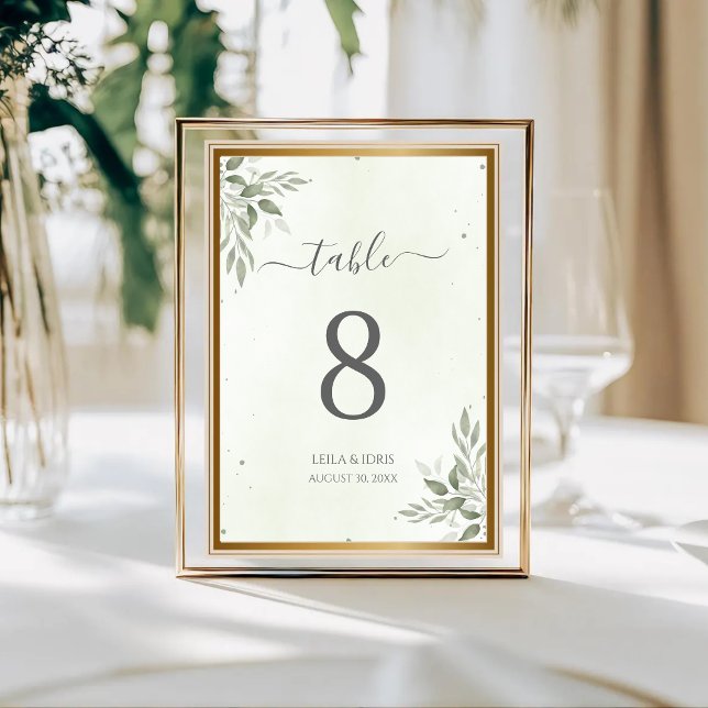 Tarjeta De Mesa Modern Sage Greenery Wedding Table Numbers (Subido por el creador)