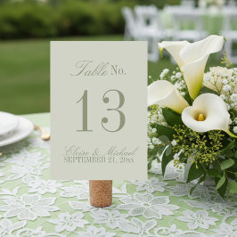 Tarjeta De Mesa Modern Script Sage Green Formal Wedding