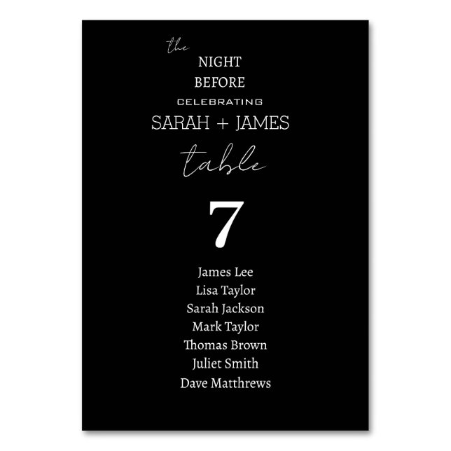 Tarjeta De Mesa Modern the Night Before Boda Seating Chart (Anverso)