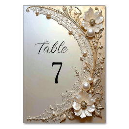 Tarjeta De Mesa Modern White Flowers Pearls Table Number