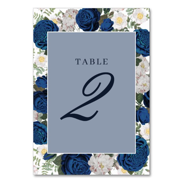 Tarjeta De Mesa Moderna acuarela floral azul elegante matrimonio (Anverso)