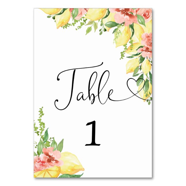 Tarjeta De Mesa Moderna acuarela Lemon Floral Bridal Shower (Anverso)