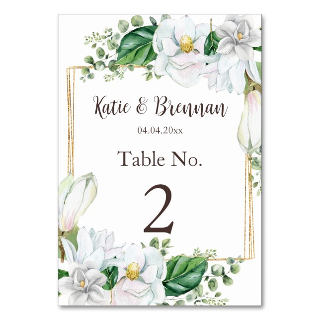 Tarjeta De Mesa Moderna acuarela Magnolia Boda (Anverso)