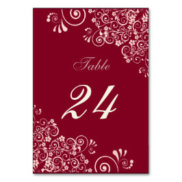 Tarjeta De Mesa Moderna Bañera floral de Borgoña y Rosa