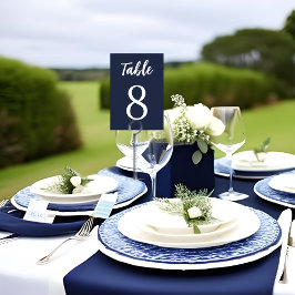 Tarjeta De Mesa Moderna Boda blanco azul elegante de la Marina