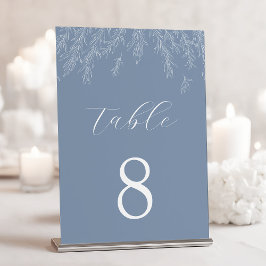 Tarjeta De Mesa Moderna Boda de hojas mínimas azul turbulentas