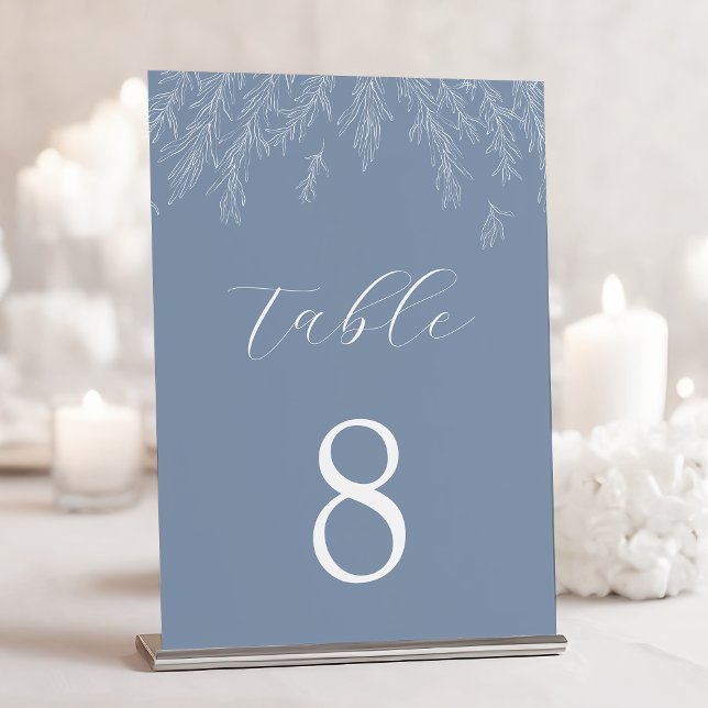 Tarjeta De Mesa Moderna Boda de hojas mínimas azul turbulentas (Subido por el creador)